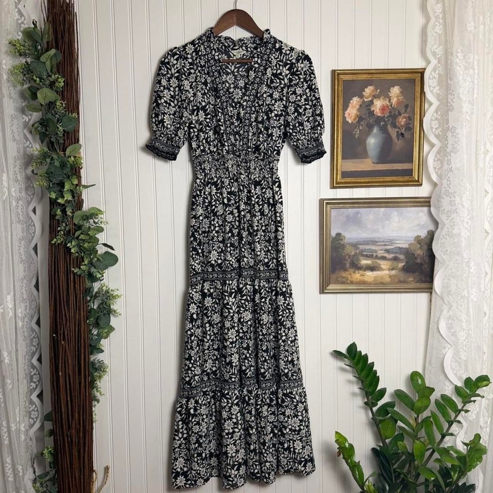 Max Studio London Floral Smocked Maxi Dress Size Small Cottagecore Boho - Picture 1 of 4